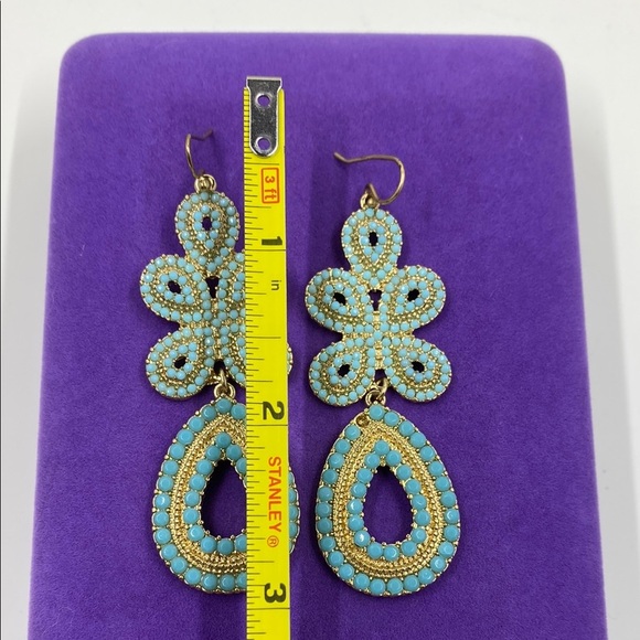 💛 Stella & Dot Gold Turquoise Capri Chandelier Earrings - Picture 2 of 4